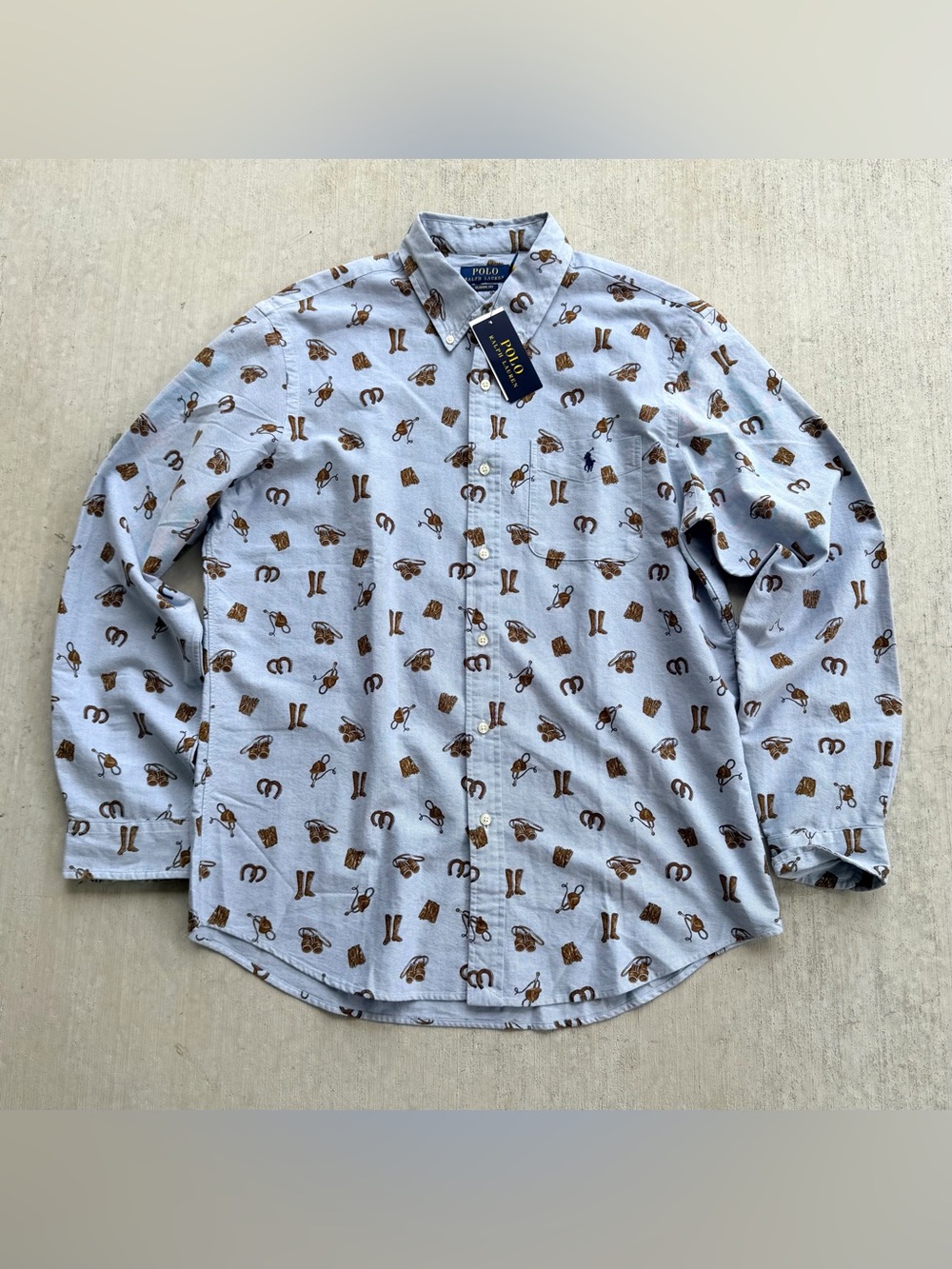 Polo Ralph Lauren Chambray Shirt Equestrian All Over Print New Large